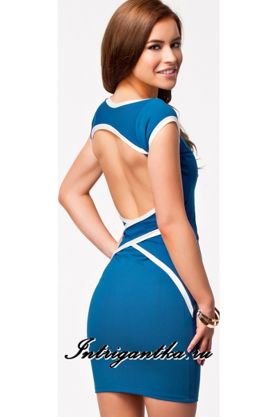 Платье синее с открытой спиной клубное