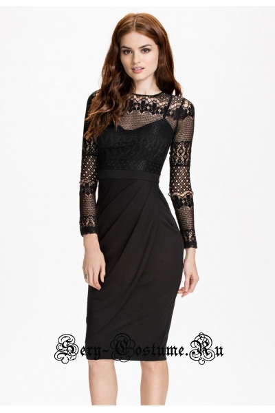 Черное платье клубное с гипюровым верхом n6864