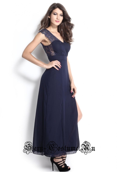 Темно-синее платье длинное клубное d6612