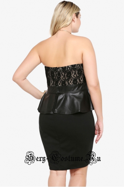 Черное клубное платье с виниловой миниюбочкой n21376
