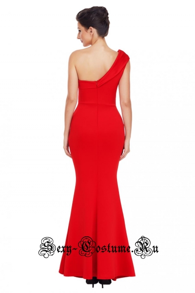 Красное платье длинное клубное через одно плечо d61774-3