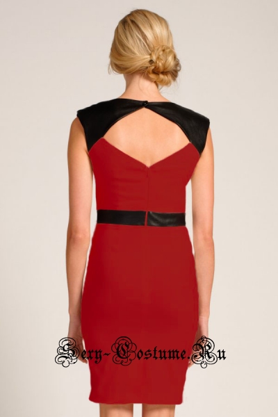 Красное платье клубное с черными виниловыми вставками d21584