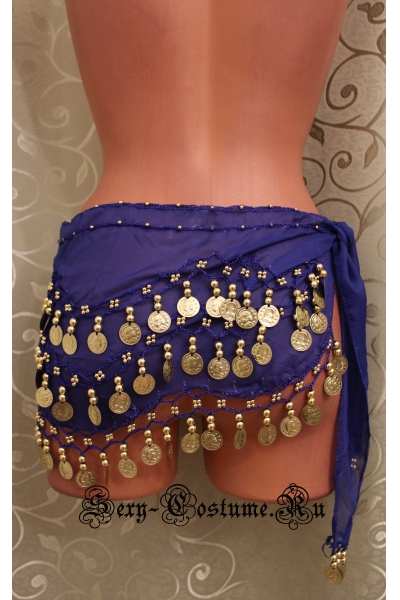 Пояс платок для восточных танцев с монетками темно-синий lu0307-4