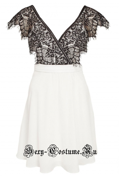Белое платье с черным верхом клубное n22087