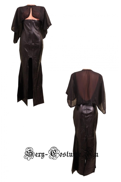 Черное платье виниловое длинное с полупрозрачной накидкой ведьма w8607-17