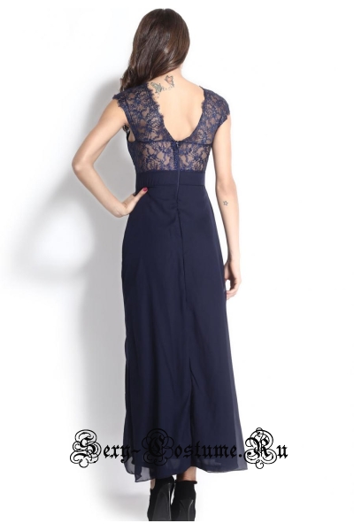Темно-синее платье длинное клубное d6612