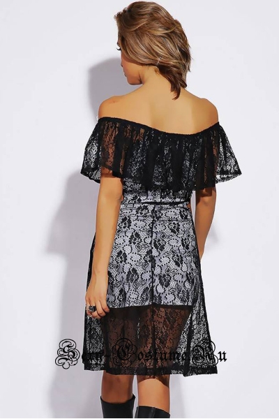 Черно-белое клубное платье с открытыми боками и плечами d21642-3