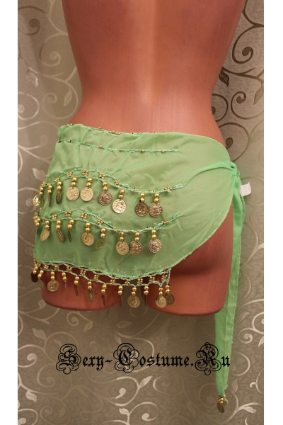 Пояс платок для восточных танцев с монетками светло-зеленый lu0307-7