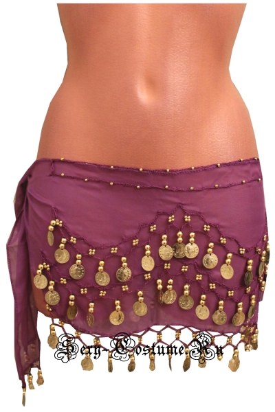 Пояс платок для восточных танцев с монетками фиолетовый lu0307-8