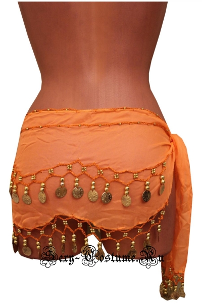 Платок для восточных танцев с монетками оранжевый sa0203-1