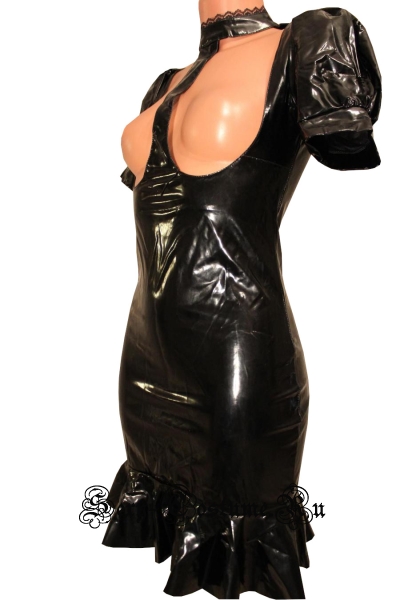 Черное платье виниловое с открытой грудью n9741