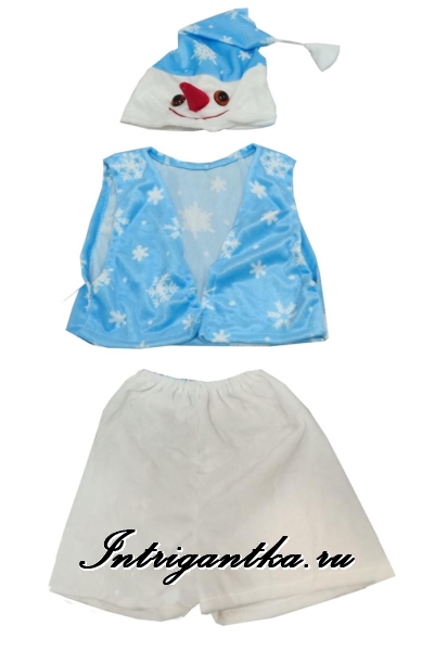 Детский карнавальный костюм для мальчика Снеговик светло-голубой в снежинках