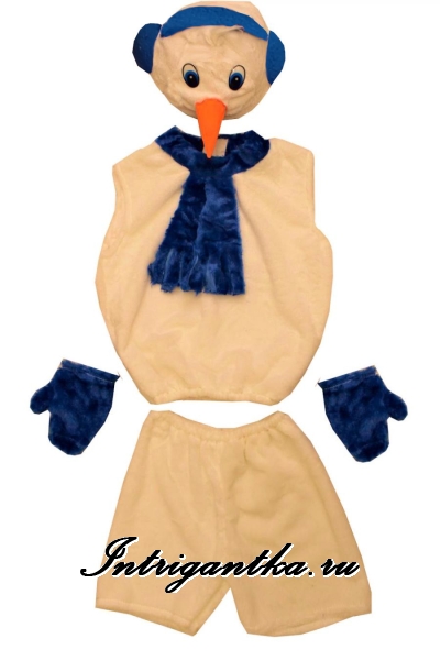 Детский карнавальный костюм для девочки Белый снеговик с синем шарфиком