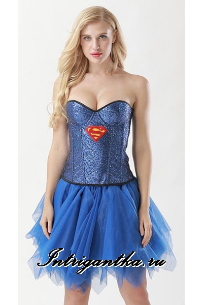 Супер-девушка паетки корсетный костюм синий