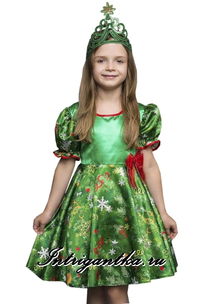 Детский карнавальный костюм для девочки Зеленая елочка пуговка