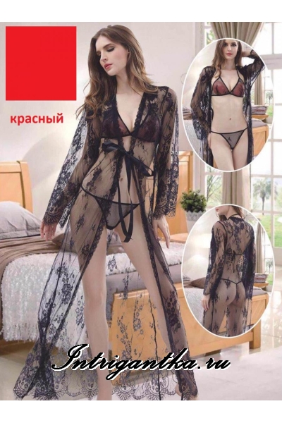 Красный гипюровый халатик + лиф
