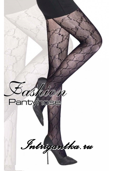 Черные колготки на резинке с узором pantyhose lu9901