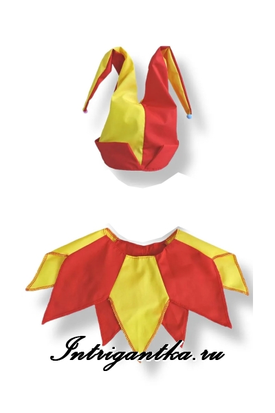 Карнавальный комплект детский Шапка + Жабо  Петрушка скоморох шут