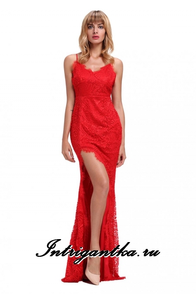 Красное платье клубное длинное сзади