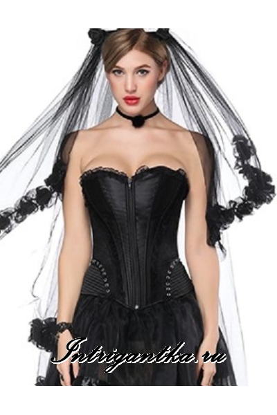 Корсет черный тканевый с гипюровыми вставками невеста