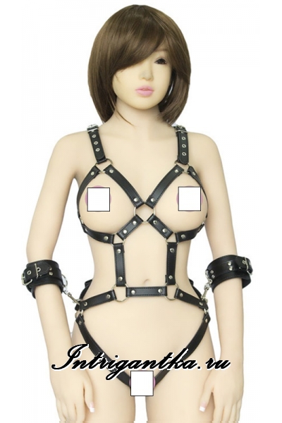 Женская бондажная сбруя боди + наручники