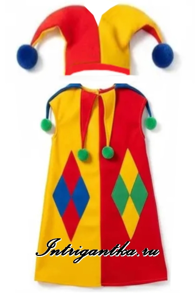Детский карнавальный костюм для девочки Петрушка скоморох шут арлекин