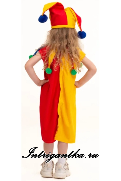 Детский карнавальный костюм для девочки Петрушка скоморох шут арлекин