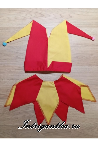 Карнавальный комплект детский Шапка + Жабо  Петрушка скоморох шут