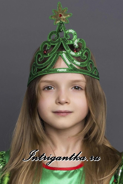 Детский карнавальный костюм для девочки Зеленая елочка пуговка