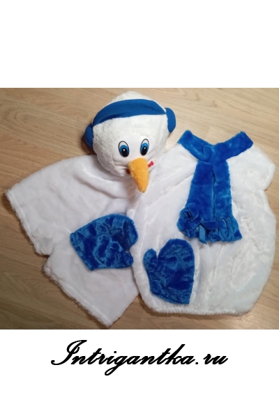 Детский карнавальный костюм для девочки Белый снеговик с синем шарфиком