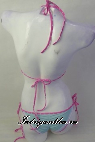 Купальник тканевый раздельный бикини голубой с розовым