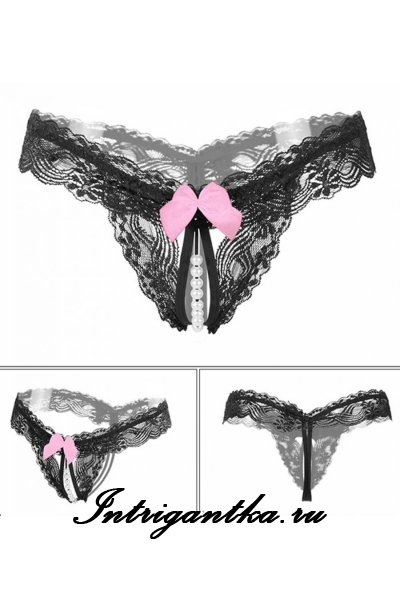 Ажурные трусики с доступом, рюшами и жемчужной нитью 