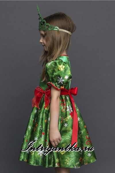 Детский карнавальный костюм для девочки Зеленая елочка пуговка
