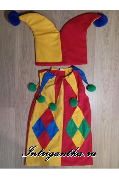 Детский карнавальный костюм для девочки Петрушка скоморох шут арлекин