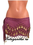 Пояс платок для восточных танцев с монетками светло-фиолетовый
