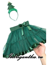 ЁЛОЧКА ТЕМНО-ЗЕЛЕНАЯ ЮБКА + ОБОДОК
