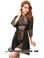 ЧЕРНЫЙ КОМПЛЕКТ ИЗ ХАЛАТИКА + СОРОЧКИ + ПОЯСА + ТРУСИКОВ арт.LU6231