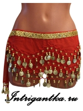 ПОЯС ПЛАТОК ДЛЯ ВОСТОЧНЫХ ТАНЦЕВ С МОНЕТКАМИ И ПАЕТКАМИ КРАСНЫЙ арт.LU0307-11