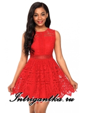 КРАСНОЕ ПЛАТЬЕ КЛУБНОЕ УЗОРЫ арт.D2202-62