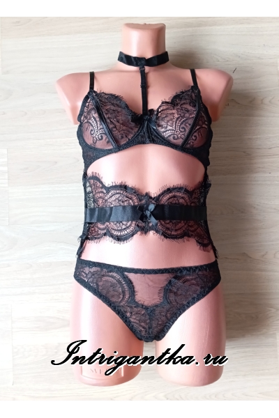 Комплект черный интригующий из 3х предметов