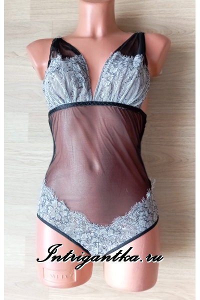 Полупрозрачное вечернее боди черное