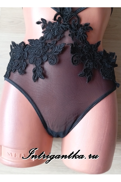 Прозрачное черное боди с узором