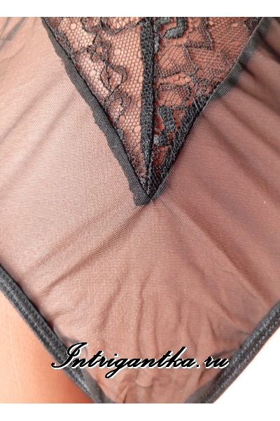 Черное прозрачное боди с гипюром и ремешками