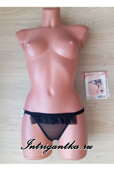 Черные трусики стринги с бантиком