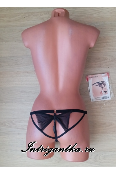 Черные трусики стринги с бантиком