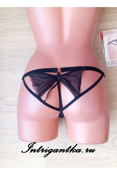 Черные трусики стринги с бантиком