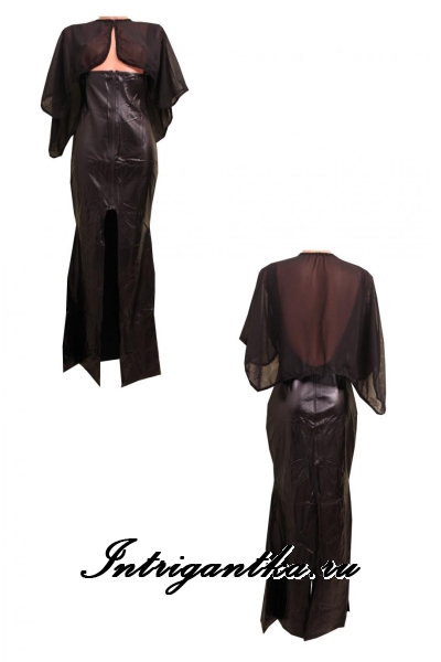 Черное платье виниловое длинное с полупрозрачной накидкой ведьма