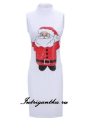 арт. M14581Новогоднее Белое платье с предпинтом Санта  Клаус Красный