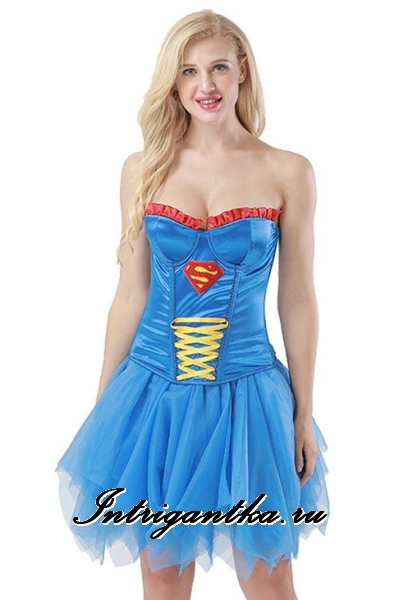 Супер девушка супергерл  корсетный костюм синий