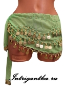 Пояс платок для восточных танцев с монетками светло-зеленый